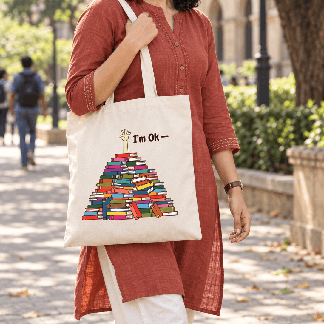 I'm Ok Book Stack Canvas Tote Bag Secondary image