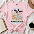 "A Book A Day Keeps Reality Away" T-Shirt | Cryptid Campfire Book Lover Graphic Tee & Fantasy Reader Shirt