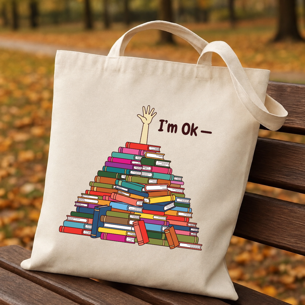 I'm Ok Book Stack Canvas Tote Bag