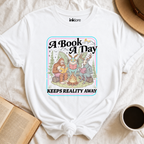 "A Book A Day Keeps Reality Away" T-Shirt | Cryptid Campfire Book Lover Graphic Tee & Fantasy Reader Shirt